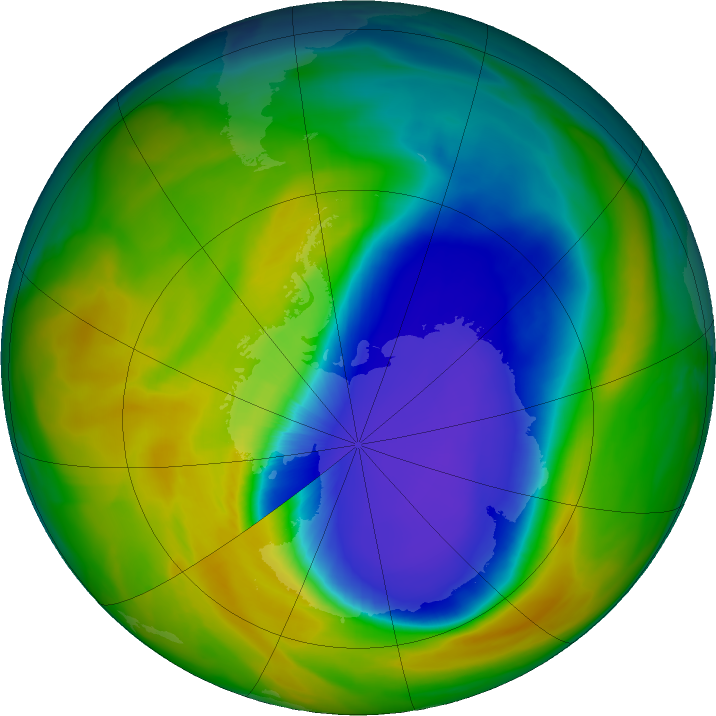 Antarctic ozone map for 21 October 2016